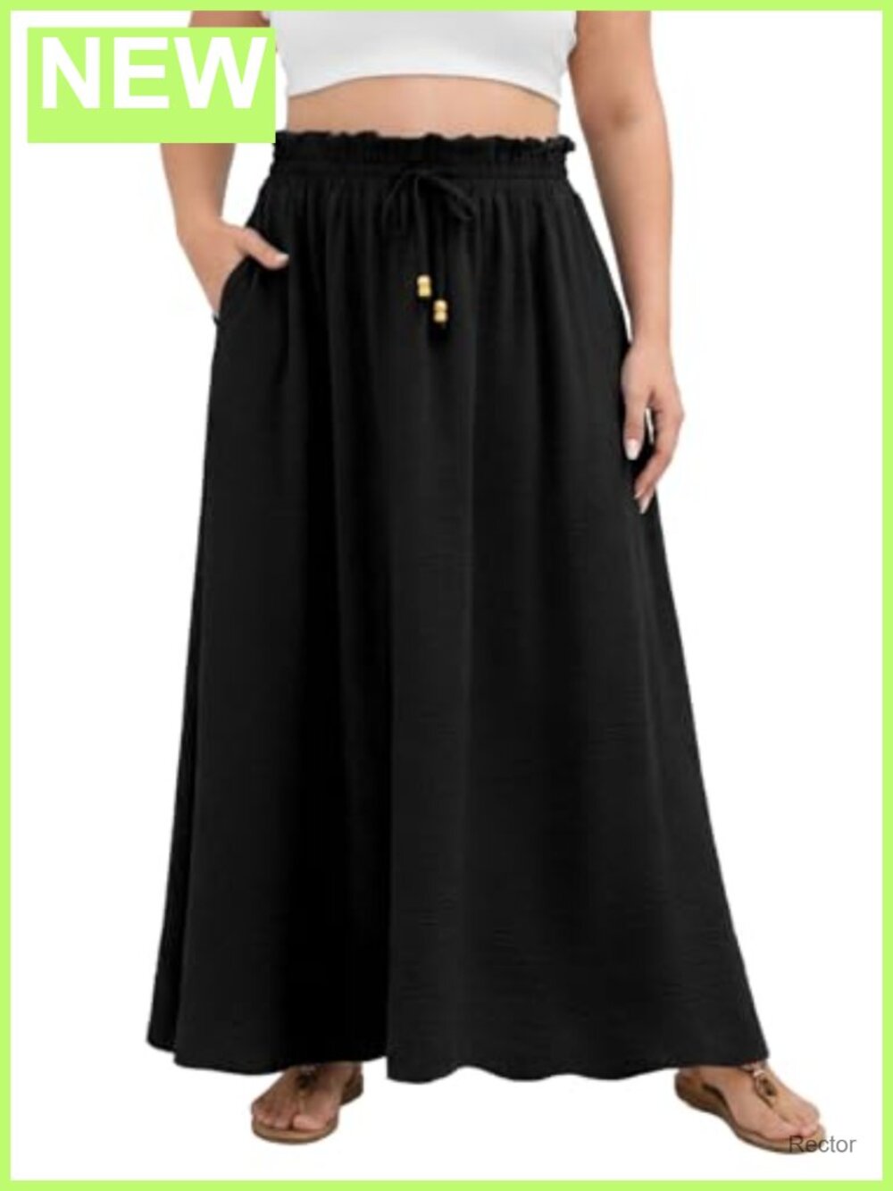 Plus Size Maxi Skirt A-Line Swing Pleated Elastic Waist Pockets Beach Summer